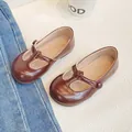 Elegant brown T-strap Mary Jane leather shoes for girls with soft and durable anti-slip soles - 21 / Dark Brown