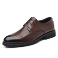 Classic brown hollow-out men's leather business shoes for formal wedding events - 38 / Hollow-out Breathable Style / Brown