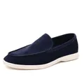 Mocasín clásico de ante azul marino con suela blanca, zapato casual cómodo para conducir - 39 / Azul marino