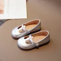 Shiny silver Mary Jane leather shoes for girls with flexible non-slip soles - 21 / Silver
