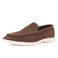 Mocasines clásicos de gamuza marrón oscuro con suela blanca, estilo casual de hombre - 39 / Marrón