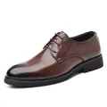 Premium men's brown embossed leather business dress shoes in classic Oxford style - 38 / Standard All Seasons Style / Brown
