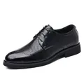 Classic black men's hollow business dress shoes featuring breathable perforated design - 38 / Hollow-out Breathable Style / Black
