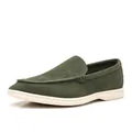 Mocassins vintage en daim vert foncé pour hommes avec une semelle en caoutchouc blanc - Vert