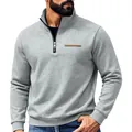 Men's heavy fleece grey sweatshirt with half-zip stand collar for winter outdoor wear - S / Tops / Light Gray