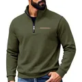 Men's premium heavy fleece half-zip sweatshirt in olive green, perfect for outdoor casual wear - S / Tops / Army Green