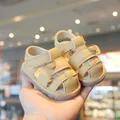 Cute toddler walking sandals with soft soles and anti-slip closed-toe bear design - Size 16-20 / Khaki
