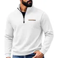 Men's heavyweight fleece sweatshirt with half-zip stand collar in light grey - S / Tops / White
