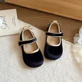 Elegant black velvet Mary Jane princess shoes with gold trim and bow detail for girls - 23 / Black