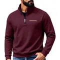 Men's heavyweight burgundy fleece sweatshirt with half-zip stand collar for winter. - S / Tops / Burgundy