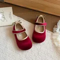 Elegant red velvet princess shoes for baby girls with gold bow detail - 23 / Red