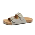 Graue Plateau-Sandalen für Damen mit doppelter Gold-Schnalle und Sohle in Kork-Optik, elegant - 36 / Grau