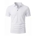 Classic men's casual white short sleeve polo shirt with stylish button-up collar - S / Tops / White