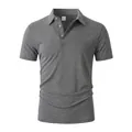 Men's casual short sleeve polo shirt in charcoal grey with a classic buttoned collar - S / Tops / Gray