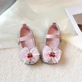 Chaussures de princesse roses étincelantes pour filles avec grand nœud et breloques cerises - Taille 23 Longueur Intérieure 14.8cm / Rose