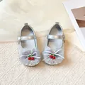 Chaussures de princesse argentées brillantes pour filles avec nœud et cerise élégants - Taille 23 Longueur Intérieure 14.8cm / Argent