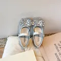 Chaussures de princesse argentées pour filles avec fleur en cristal et semelle souple - Pointure 23 (Longueur intérieure 14.5cm) / Argent