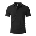 Classic dark grey men's daily casual short-sleeved polo shirt with stylish buttoned lapel - S / Tops / Black