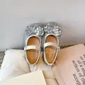 Chaussures de princesse blanches pour filles avec nœud en strass scintillant et élégant - Pointure 23 (Longueur intérieure 14.5cm) / Or clair
