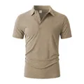 Classic men's casual khaki short sleeve polo shirt with soft heathered fabric texture - Khaki