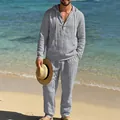 Stilvolles graues Leinen-Set mit Kapuze für Herren für den Sommerurlaub am Strand - Grau