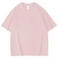 Detail view of a men's plain pink short sleeve crew neck t-shirt in soft cotton. - Pink