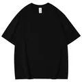 Detailed close-up view of a classic black short-sleeve men's t-shirt showing neck collar - Black