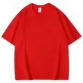 T-shirt homme rouge uni à manches courtes avec col rond et coupe à épaules tombantes - S / Hauts / Rouge