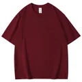 Close-up of the neckline and fabric texture of this maroon men's crew neck T-shirt - Burgundy