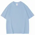 Premium light blue crew neck cotton short sleeve T-shirt shown in a clean flat lay - Sky Blue