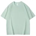 Vue détaillée d'un t-shirt oversize uni de couleur vert menthe avec un col rond classique - S / Hauts / Vert Menthe