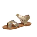 Sandali romani piatti da donna dorati con cinturini incrociati glitterati e velcro. - 36 / Oro