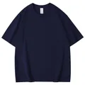 Losvallend marineblauw katoenen T-shirt met korte mouwen voor heren en klassieke ronde hals - S / Tops / Marineblauw