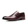 Zapatos oxford profesionales de hombre en cuero burdeos con elegante diseño de cordones - 38 / Rojo