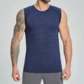 High-performance men's cationic seamless breathable sports tank top in dark blue - S / Tops / Navy Blue