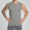 Men's grey seamless breathable quick-dry athletic training compression tank top - S / Tops / Dark Gray