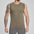 Olive green cationic seamless sports tank top for men's fitness and outdoor workout - Pale Yellow