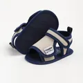 Navy blue and beige cotton baby walking sandals featuring a non-slip soft sole design - 0-6 Months (11cm) / Apricot Blue