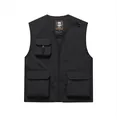 Detailed view of black outdoor utility vest with multiple functional pockets and mesh lining - S / Tops / Black