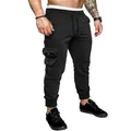 Men's black cargo sweatpants featuring multi-pockets and adjustable drawstring waist design - S / Bottoms / Black