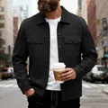 Veste noire ajustée pour homme avec col à revers et doubles poches sur la poitrine - Noir