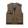 Professional brown outdoor utility fishing vest for men featuring multiple storage pockets - Coffee