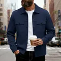Veste ajustée bleu marine pour homme avec col à revers et doubles poches poitrine - Bleu marine