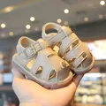 Toddler baby summer sandals with hollow design beige soft sole casual walking shoes - Size 16 (Inner Length 11.5cm) / Khaki