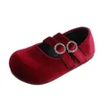 Elegantes zapatos Mary Jane de terciopelo rojo para niñas con hebillas de pedrería - Burdeos