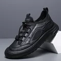 Black breathable mesh outdoor casual shoes for men with quick-lace system - Black