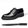 Chaussures derby classiques en cuir texturé noir avec semelle de 3 cm pour homme - 37 / Style Plat Toutes Saisons / Noir