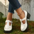 Witte Mary Jane platformschoenen met dikke zwarte hakken en gouden studs decoratie - 35 / Wit (116)