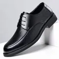 Hochwertige schwarze Leder-Business-Schuhe für Herren mit atmungsaktivem Hohlmuster - 37 / Schwarz Durchbrochen