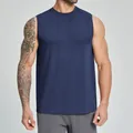 Men's seamless quick-dry navy blue fitness tank top with breathable mesh fabric - S / Tops / Navy Blue